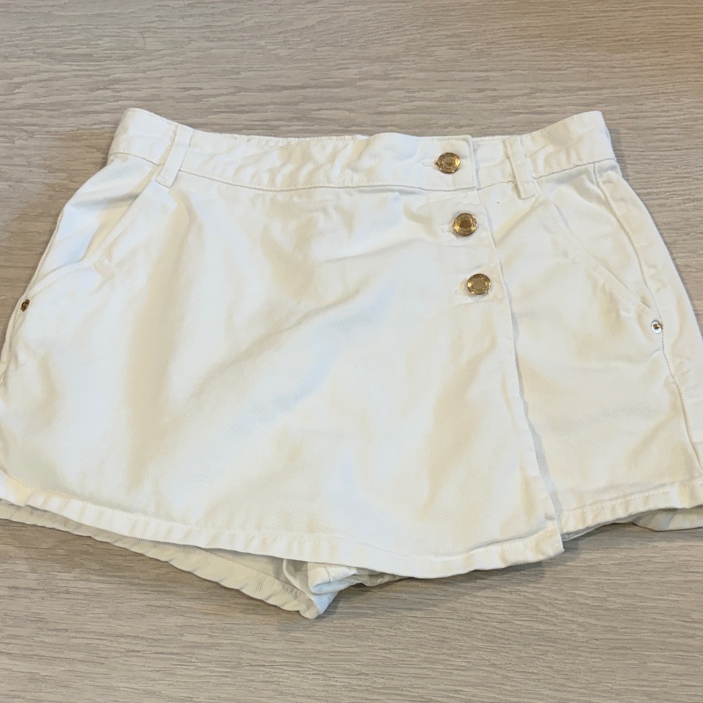 Zara White Button-Front Skort Shorts